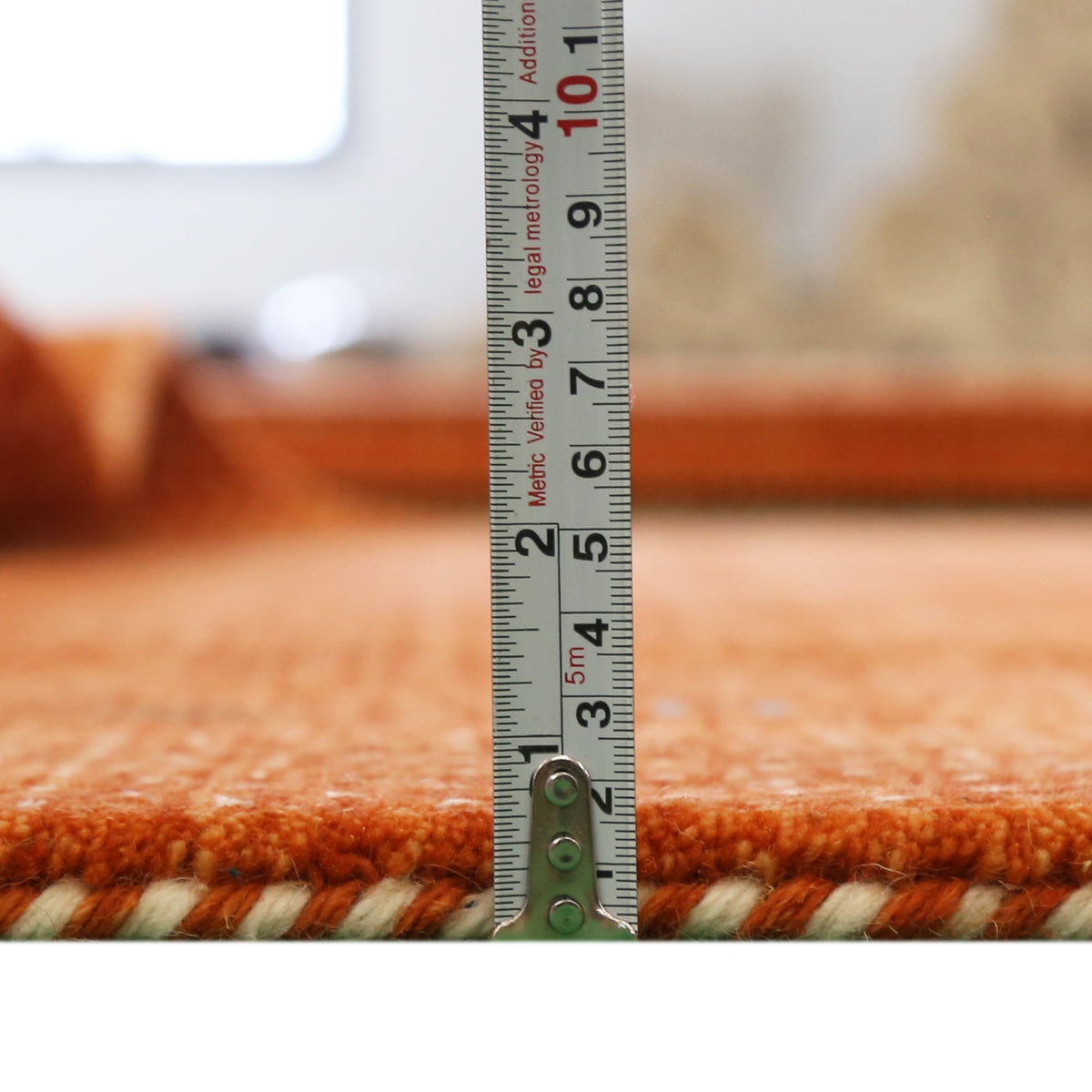Orange Tribal Gabbeh Border Design Hand Loomed Wool Area Rug.