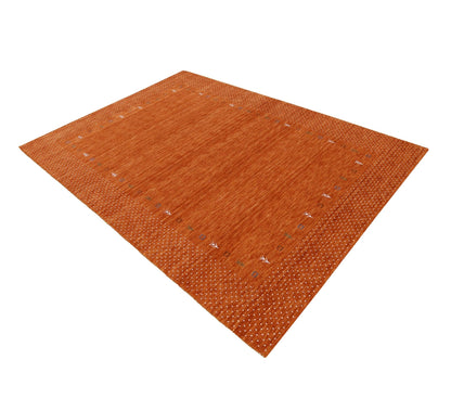 Orange Tribal Gabbeh Border Design Hand Loomed Wool Area Rug.