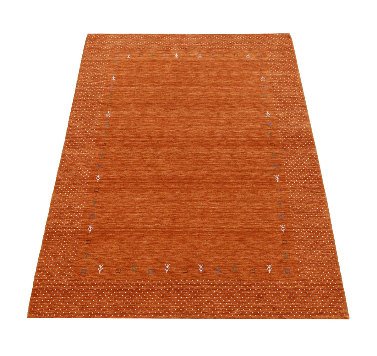 Orange Tribal Gabbeh Border Design Hand Loomed Wool Area Rug.