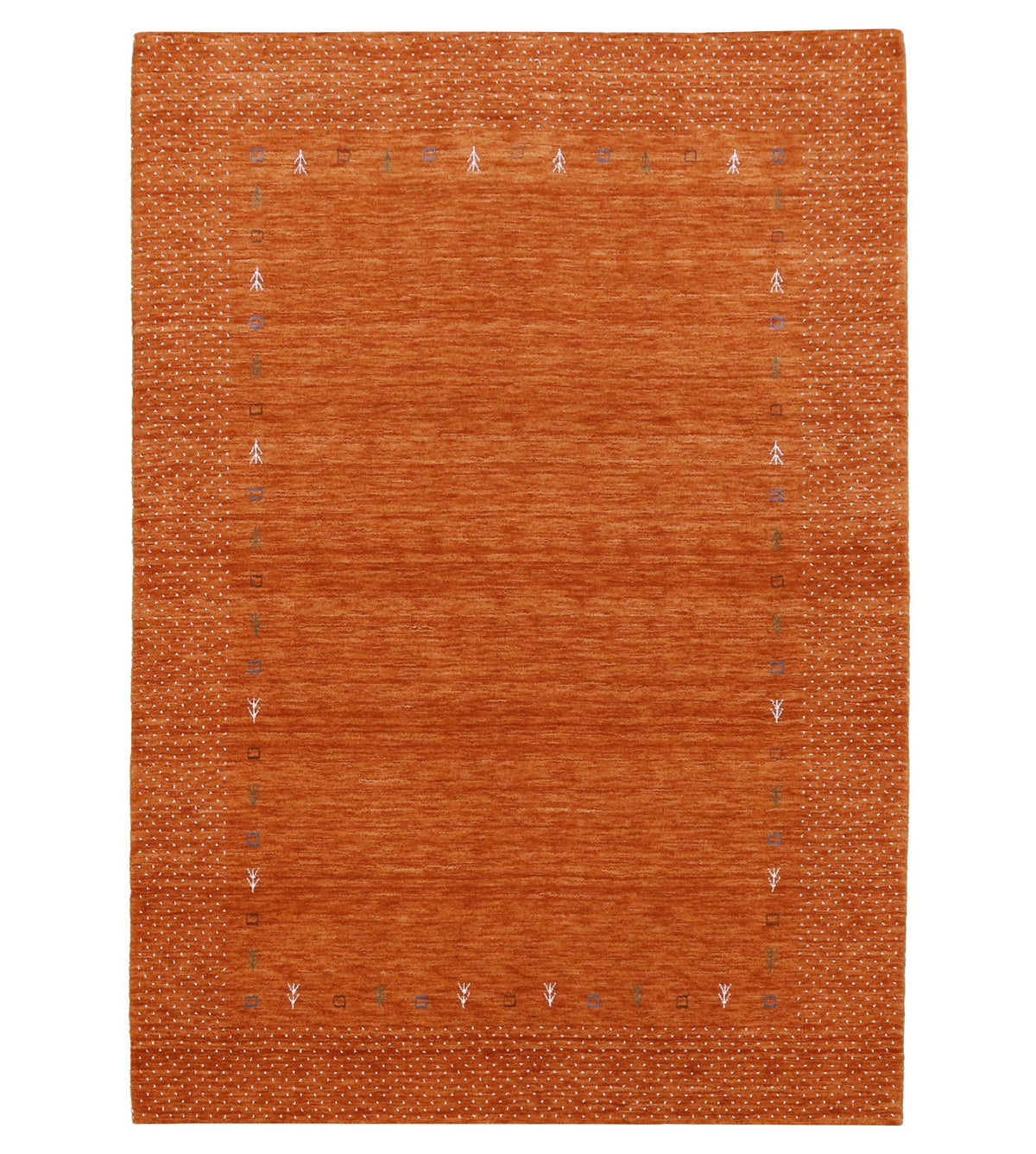 Orange Tribal Gabbeh Border Design Hand Loomed Wool Area Rug.