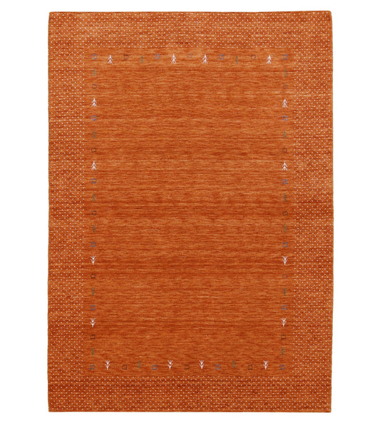 Orange Tribal Gabbeh Border Design Hand Loomed Wool Area Rug.
