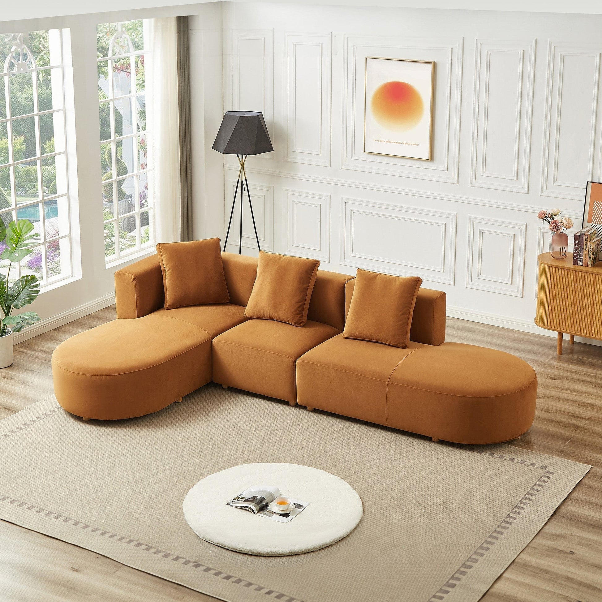 Ashcroft Furniture Co Orby Mid-Century Modern Velvet Sectional Sofa