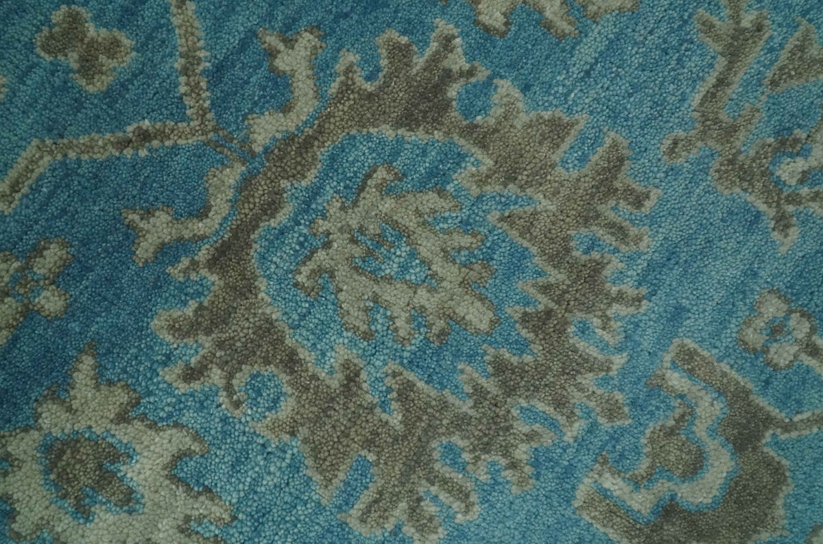 Origin Custom Made Blue and Beige Oushak Hand Knotted Wool Rug.