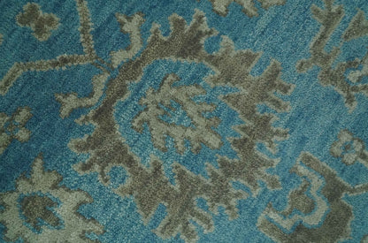Origin Custom Made Blue and Beige Oushak Hand Knotted Wool Rug.