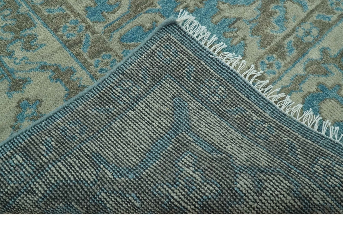 Origin Custom Made Blue and Beige Oushak Hand Knotted Wool Rug.