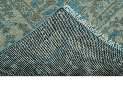 Origin Custom Made Blue and Beige Oushak Hand Knotted Wool Rug.