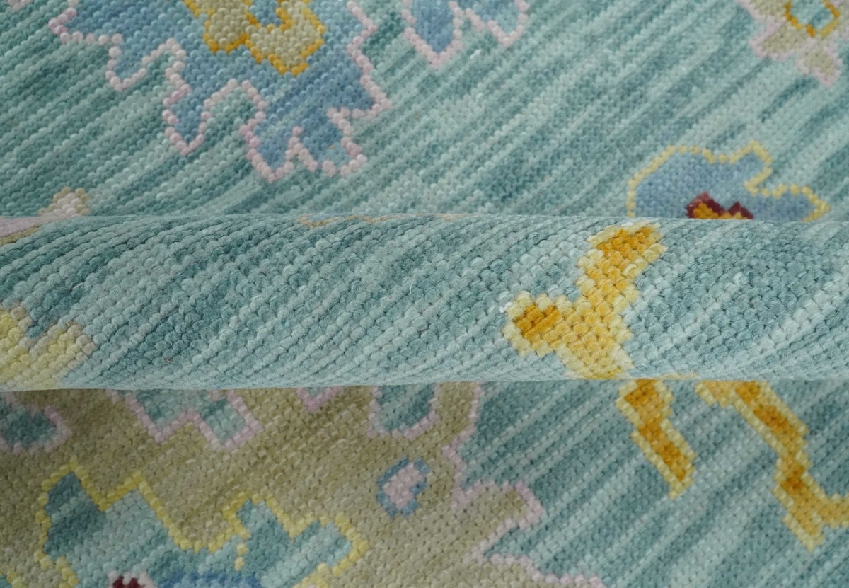 Blue and Gray Vibrant colorful Hand knotted Oushak Wool Area Rug.