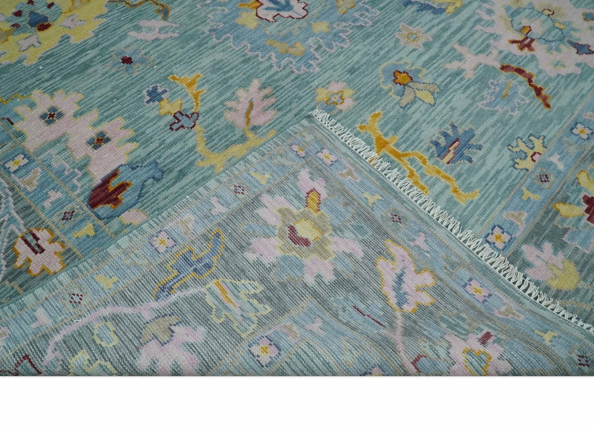 Blue and Gray Vibrant colorful Hand knotted Oushak Wool Area Rug.
