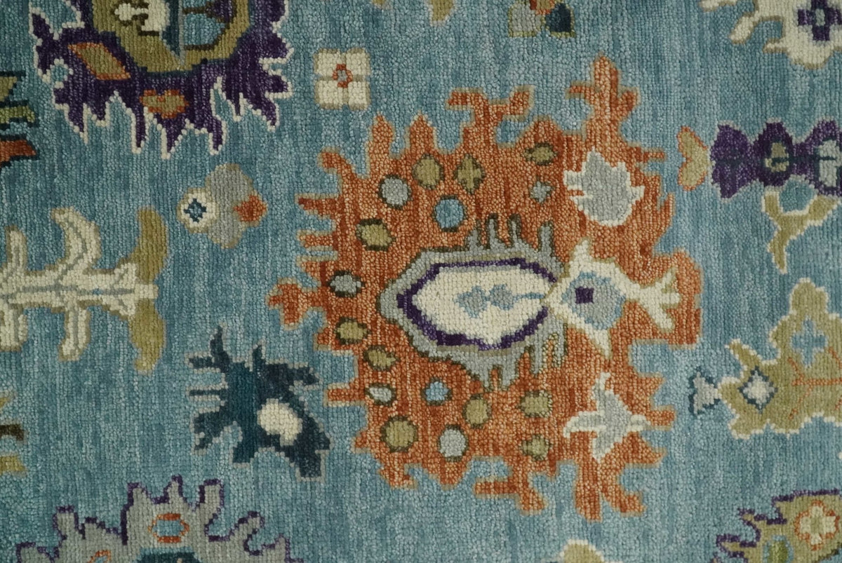Oushak Hand Knotted Blue and Ivory Traditional Wool Multi Size wool Area Rug.
