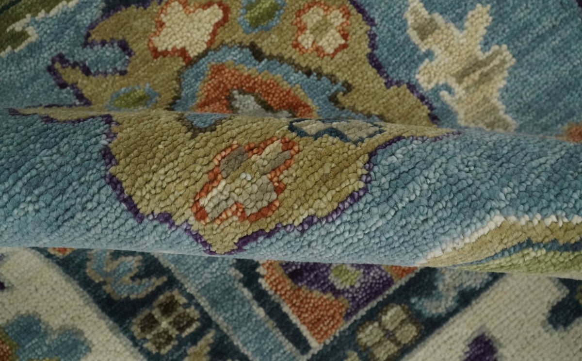 Oushak Hand Knotted Blue and Ivory Traditional Wool Multi Size wool Area Rug.