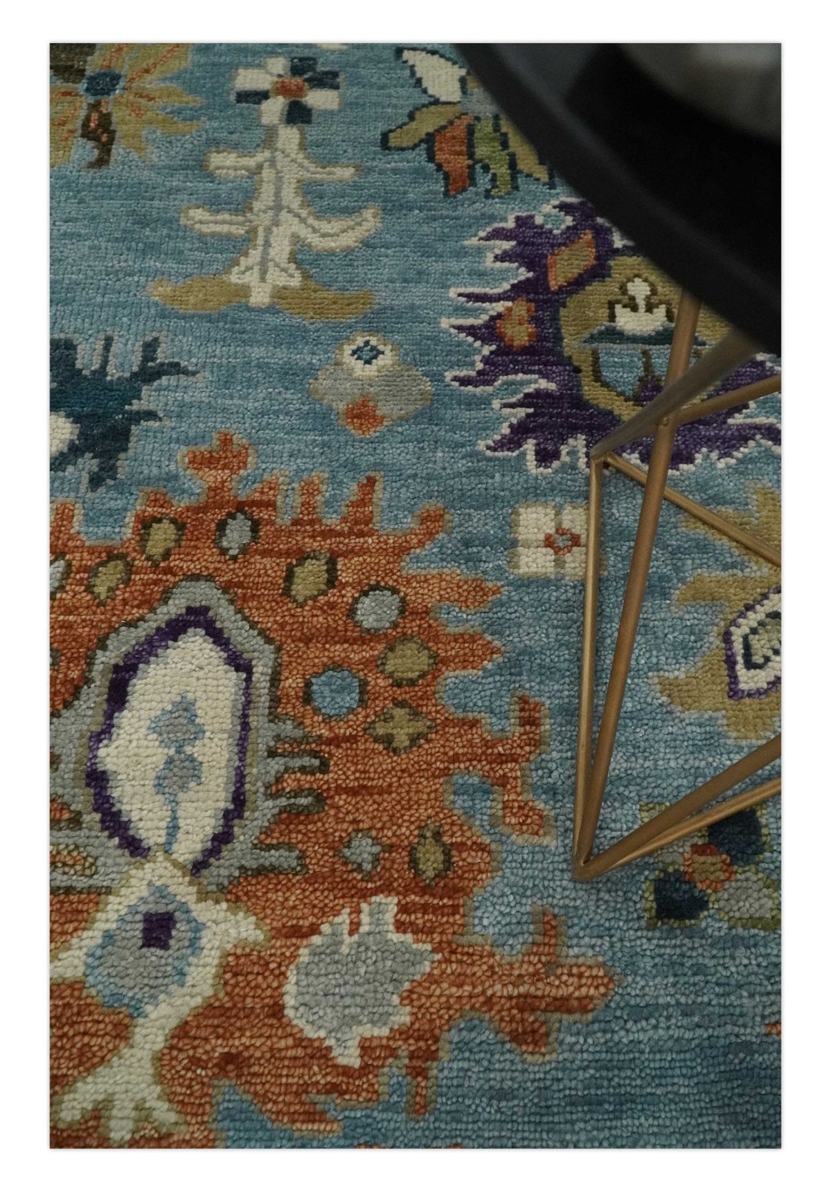 Oushak Hand Knotted Blue and Ivory Traditional Wool Multi Size wool Area Rug.