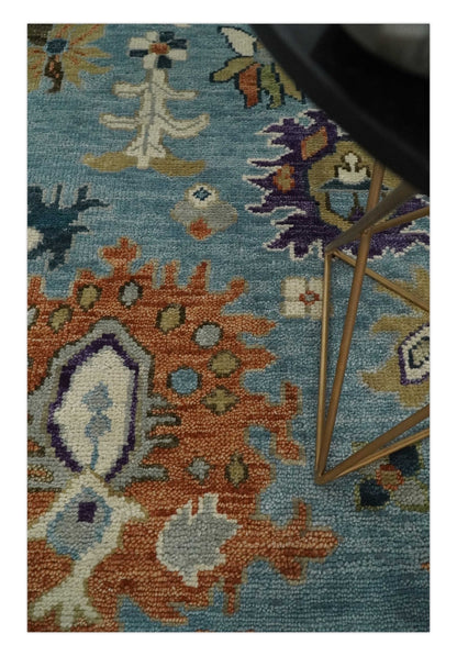 Oushak Hand Knotted Blue and Ivory Traditional Wool Multi Size wool Area Rug.