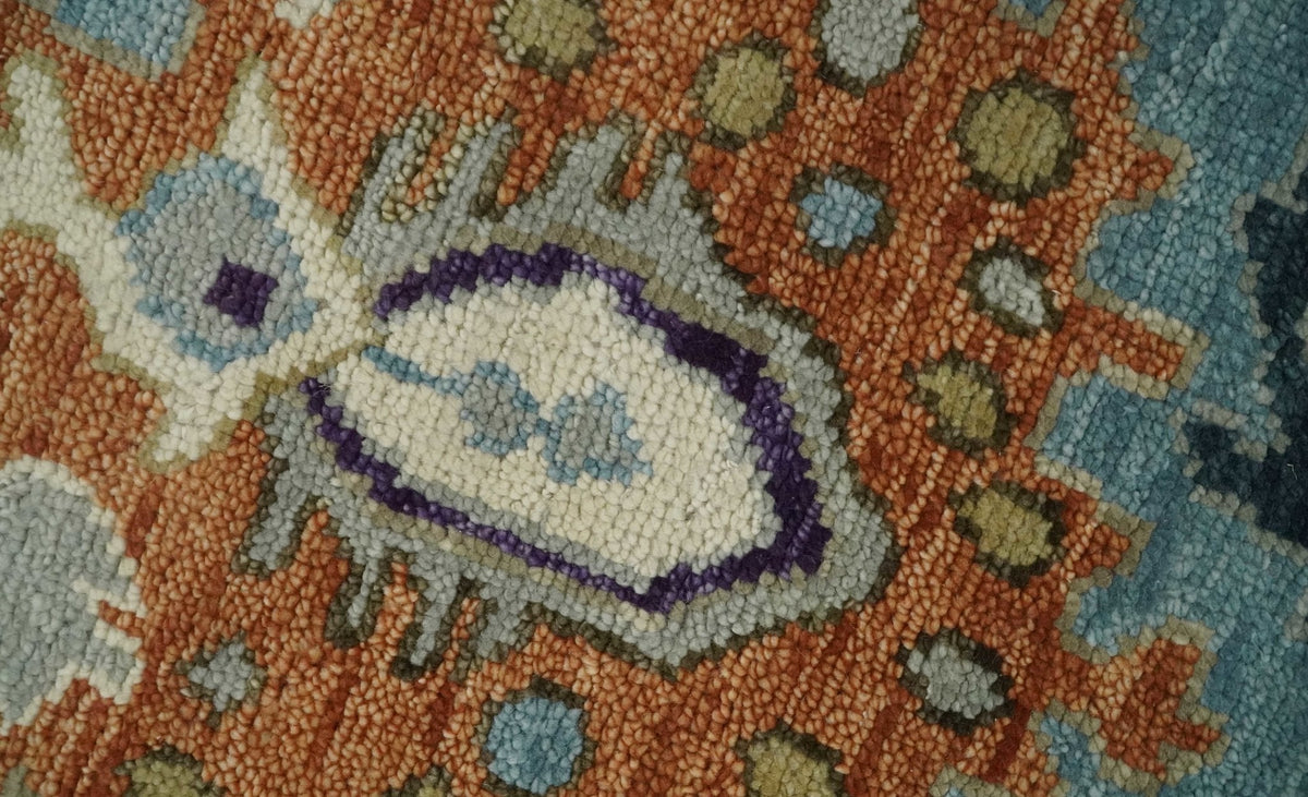 Oushak Hand Knotted Blue and Ivory Traditional Wool Multi Size wool Area Rug.