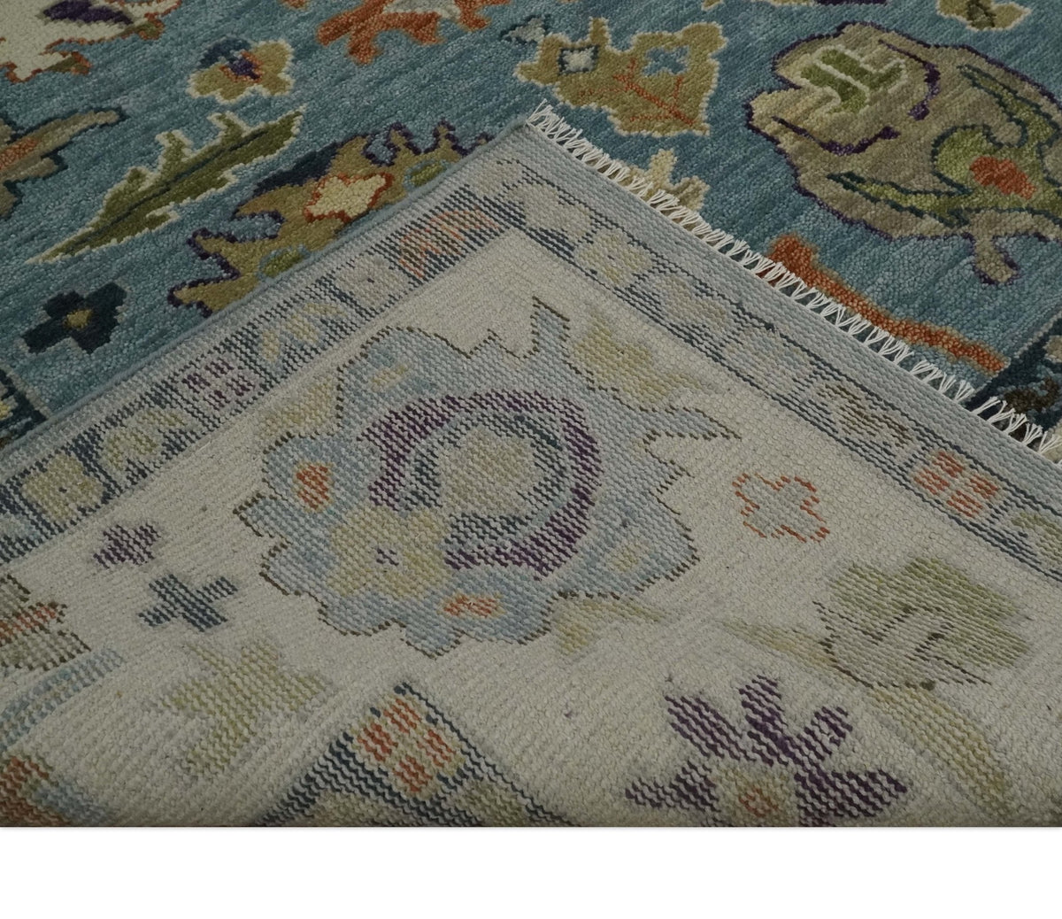 Oushak Hand Knotted Blue and Ivory Traditional Wool Multi Size wool Area Rug.