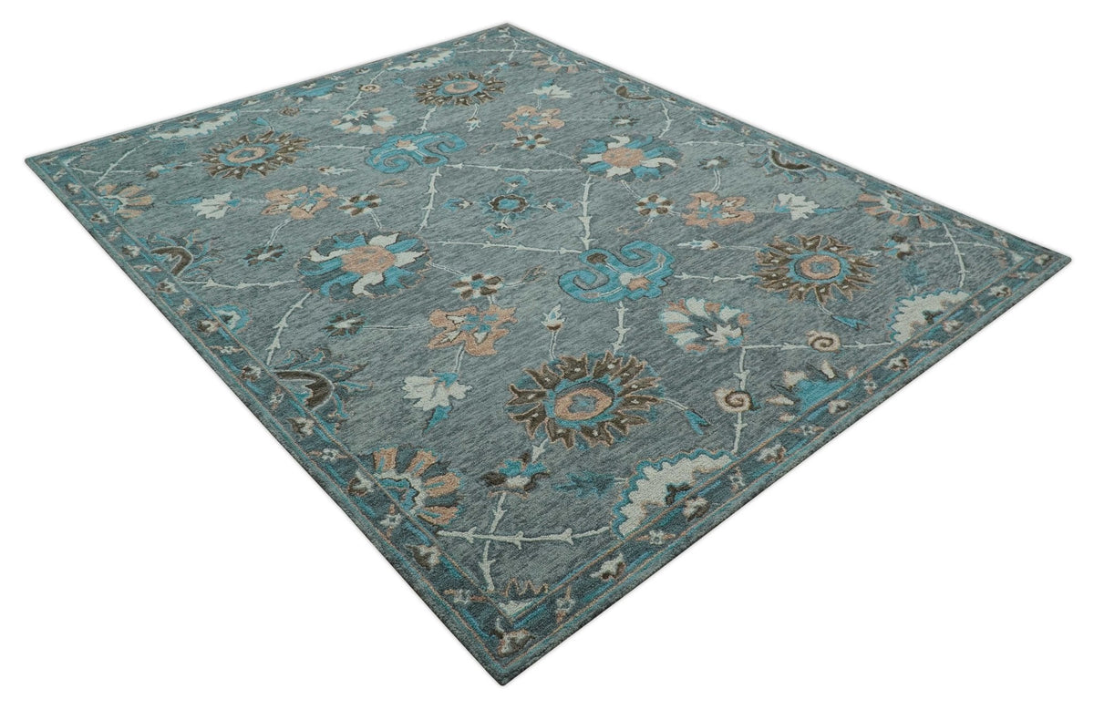 Oushak Design Gray, Blue And Brown Hand Tufted Custom Made wool rug.