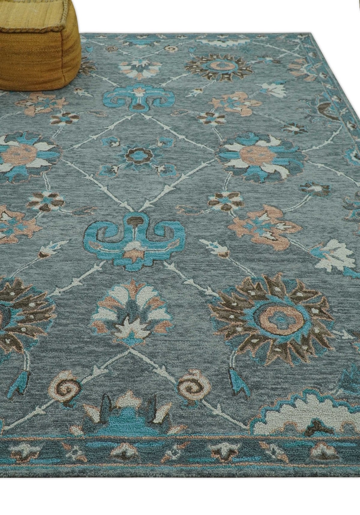 Oushak Design Gray, Blue And Brown Hand Tufted Custom Made wool rug.