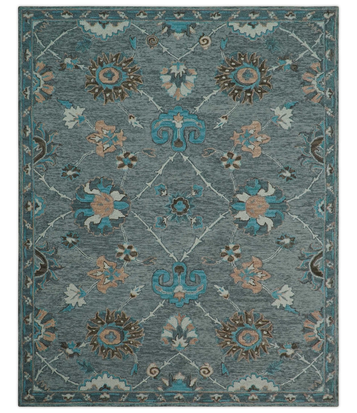 Oushak Design Gray, Blue And Brown Hand Tufted Custom Made wool rug.