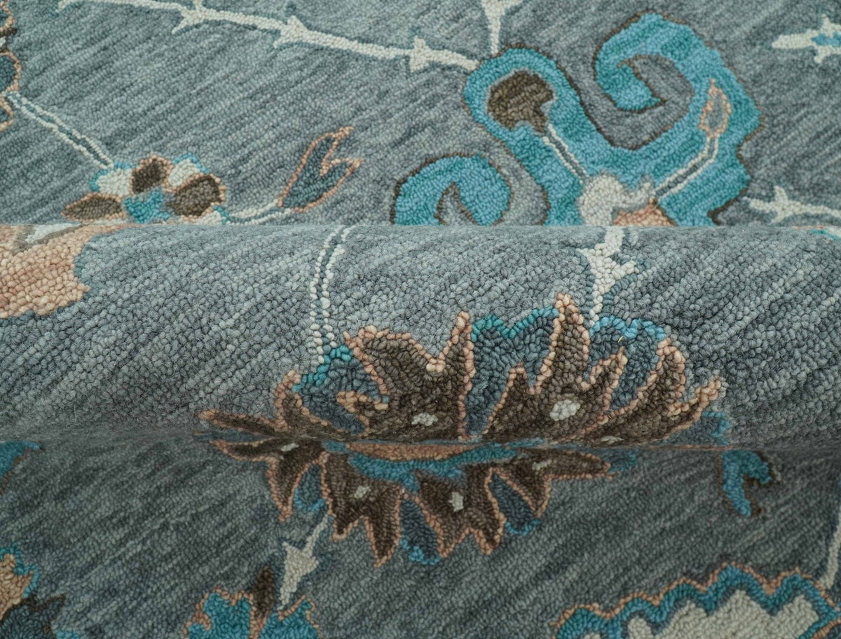 Oushak Design Gray, Blue And Brown Hand Tufted Custom Made wool rug.