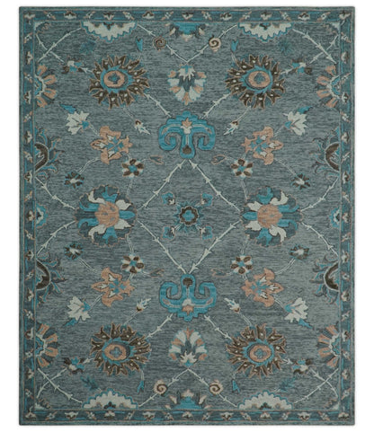 Oushak Design Gray, Blue And Brown Hand Tufted Custom Made wool rug.
