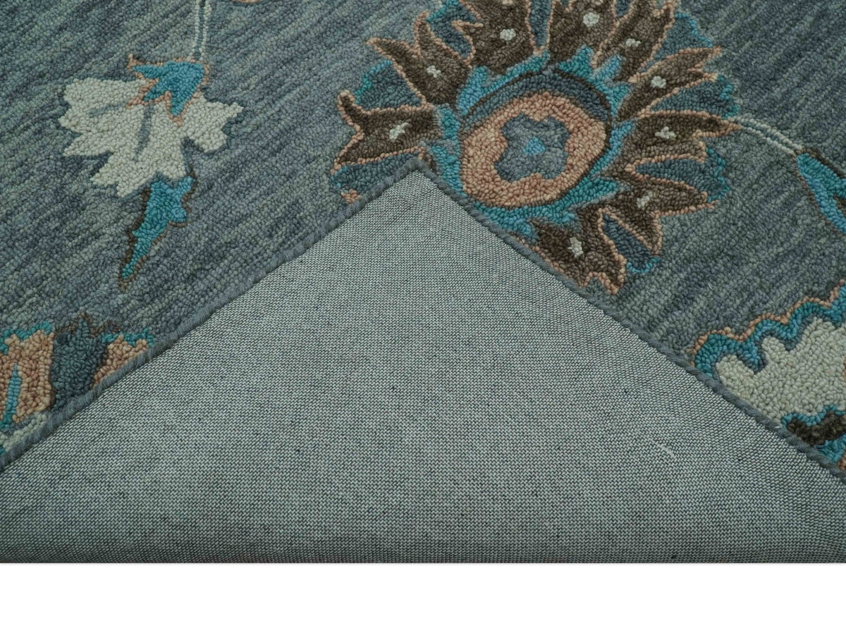 Oushak Design Gray, Blue And Brown Hand Tufted Custom Made wool rug.