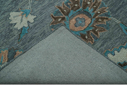Oushak Design Gray, Blue And Brown Hand Tufted Custom Made wool rug.