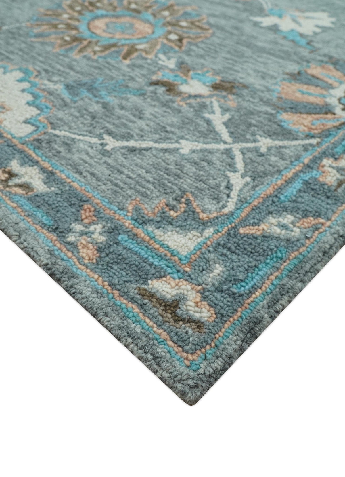 Oushak Design Gray, Blue And Brown Hand Tufted Custom Made wool rug.