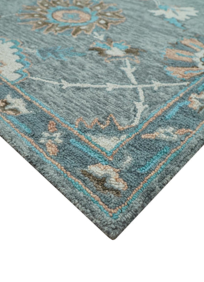 Oushak Design Gray, Blue And Brown Hand Tufted Custom Made wool rug.