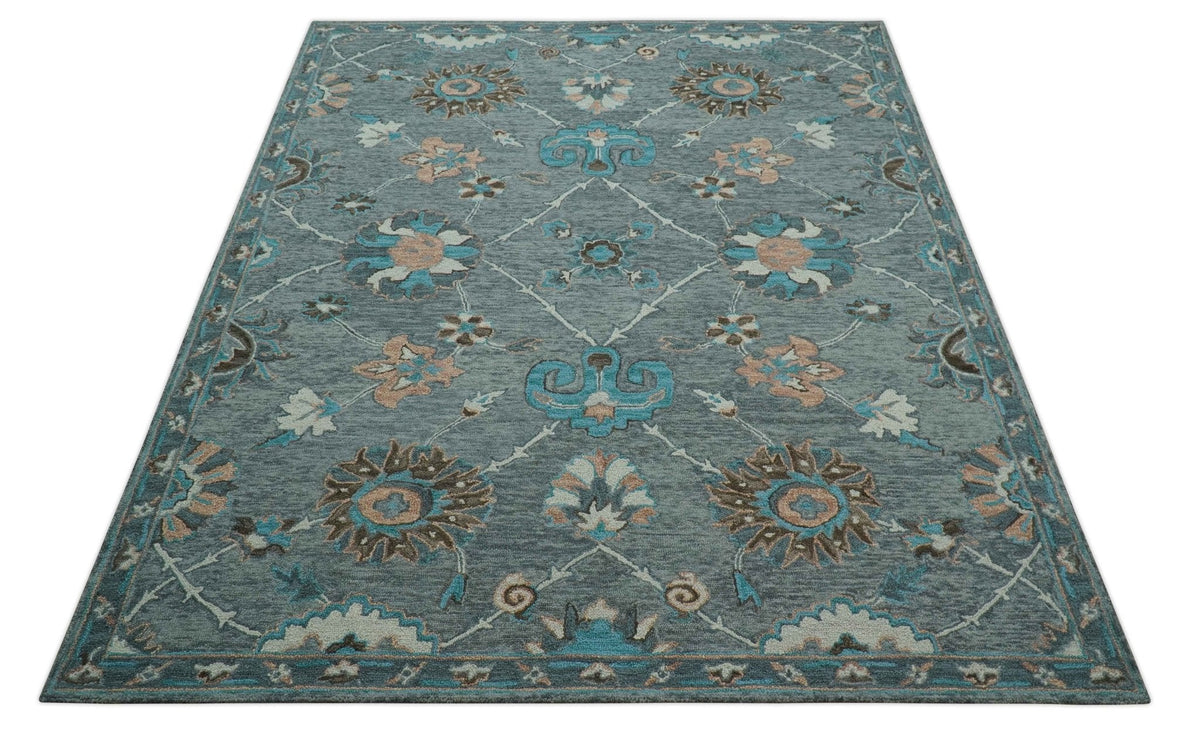 Oushak Design Gray, Blue And Brown Hand Tufted Custom Made wool rug.