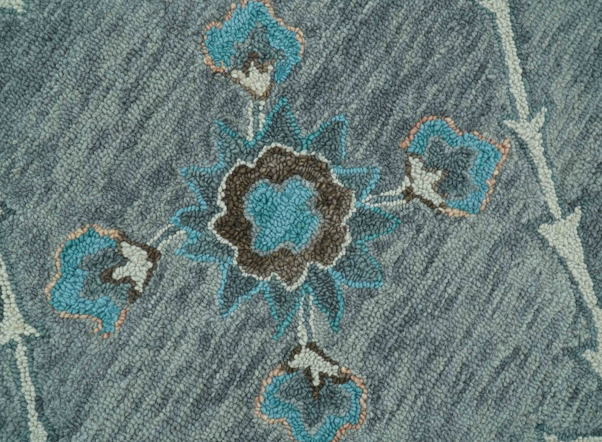 Oushak Design Gray, Blue And Brown Hand Tufted Custom Made wool rug.