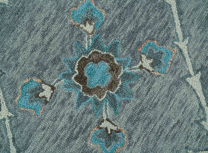 Oushak Design Gray, Blue And Brown Hand Tufted Custom Made wool rug.