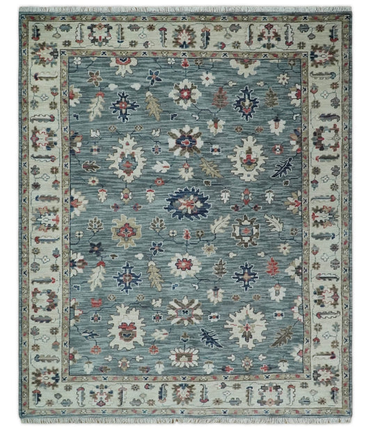 Gray and Beige Hand Knotted Traditional Oushak custom Made Wool Area Rug.