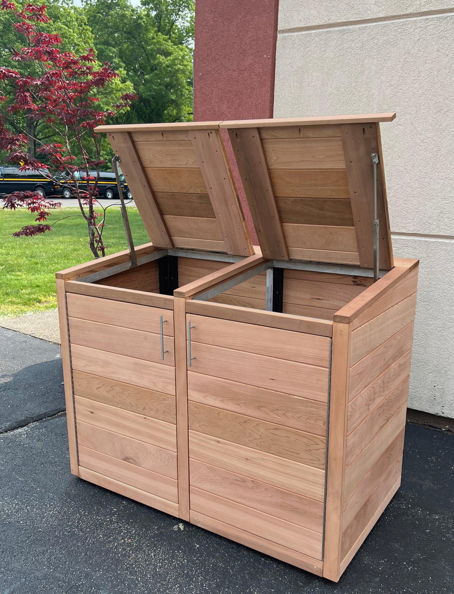 The Carpentry Shop Co., LLC outdoor furniture Red Grandis Trash Enclosure Clear Cedar Trash Enclosure| Outdoor Garbage Can Storage