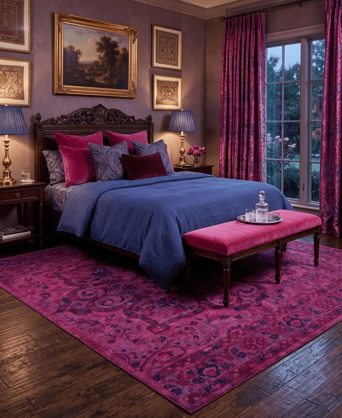 Overdyed Pink Traditional Floral Design Hand Tufted  Wool Area Rug.