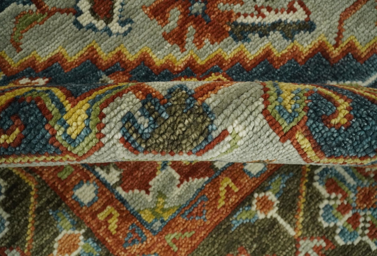 Blue and Brown Traditional Antique look Heriz Serapi Hand Knotted Custom Made wool Area Rug.