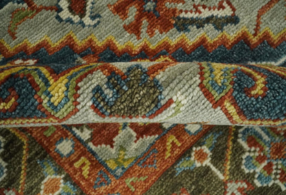 Blue and Brown Traditional Antique look Heriz Serapi Hand Knotted Custom Made wool Area Rug.