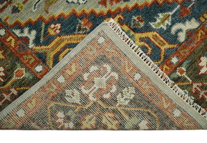 Blue and Brown Traditional Antique look Heriz Serapi Hand Knotted Custom Made wool Area Rug.