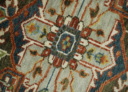 Blue and Brown Traditional Antique look Heriz Serapi Hand Knotted Custom Made wool Area Rug.