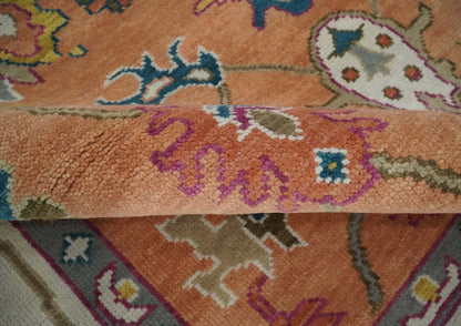 Peach and Ivory Hand knotted Oushak Custom Made wool Area Rug.