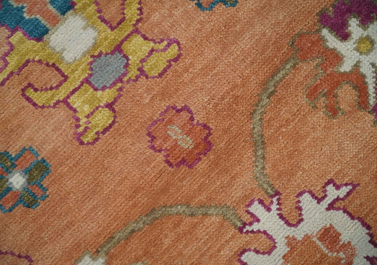 Peach and Ivory Hand knotted Oushak Custom Made wool Area Rug.