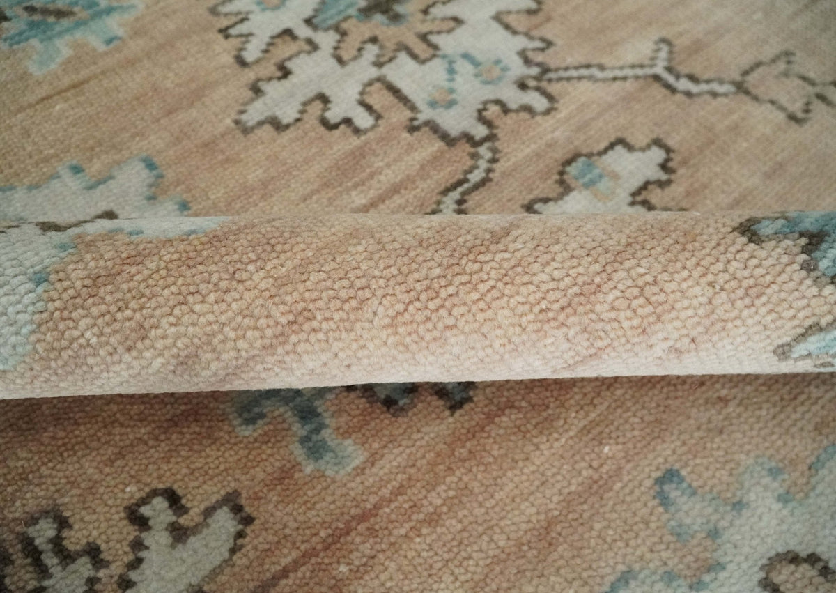Peach, Ivory and Teal Hand knotted Traditional Oushak Multi Size wool Area Rug.