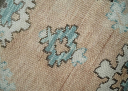 Peach, Ivory and Teal Hand knotted Traditional Oushak Multi Size wool Area Rug.
