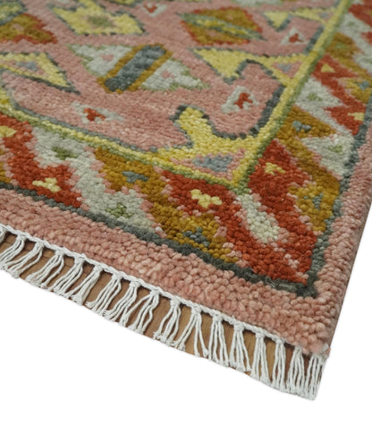 Peach, Mustard, Brown and Gray Oriental Hand Knotted Multi Size Wool Area Rug, Living Room and Bedroom Rug.