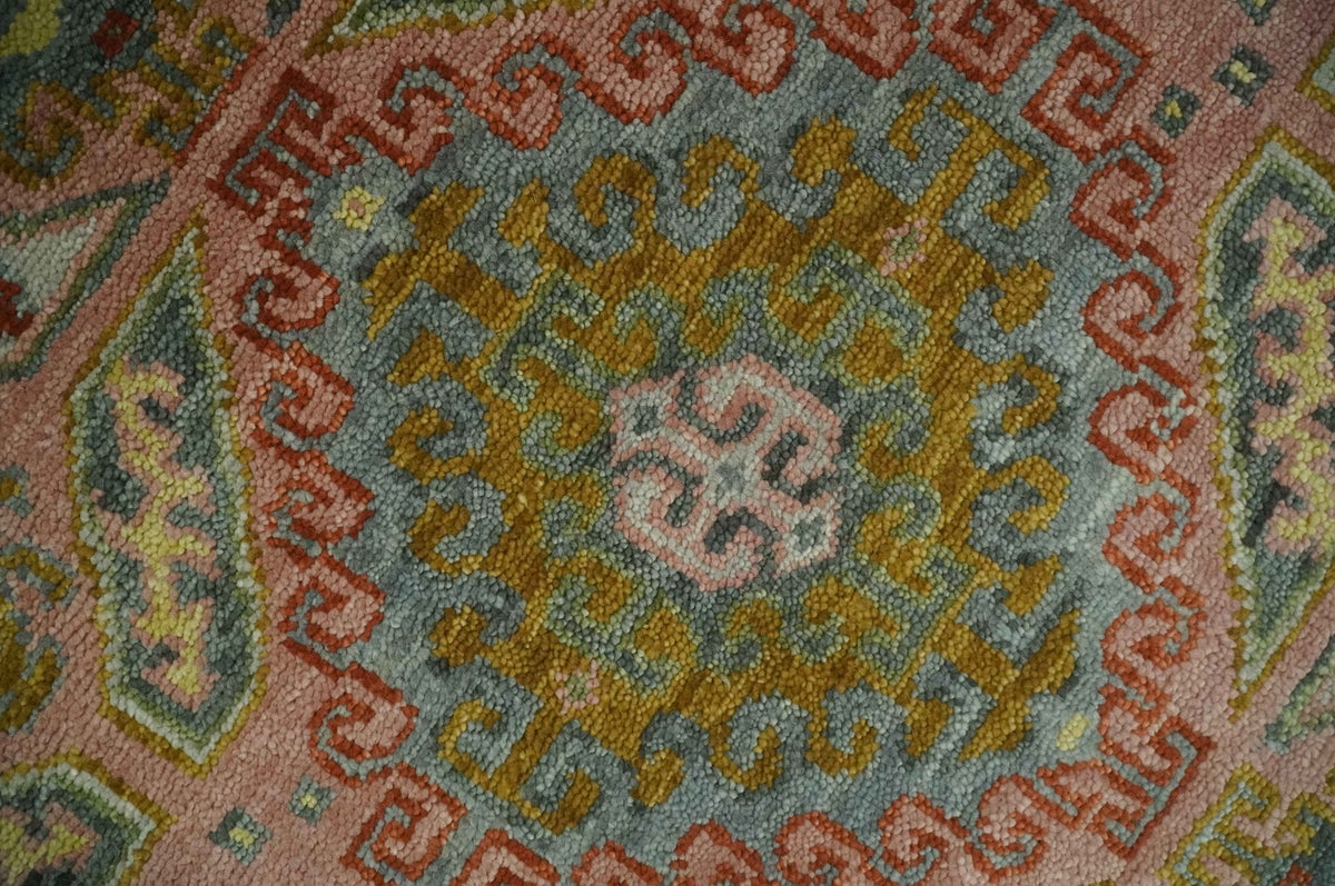 Peach, Mustard, Brown and Gray Oriental Hand Knotted Multi Size Wool Area Rug, Living Room and Bedroom Rug.