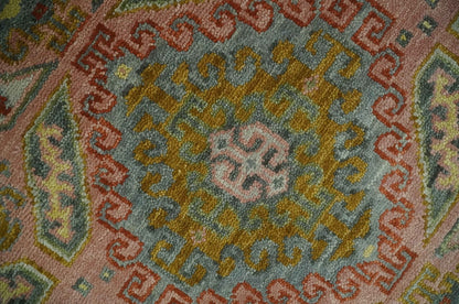Peach, Mustard, Brown and Gray Oriental Hand Knotted Multi Size Wool Area Rug, Living Room and Bedroom Rug.