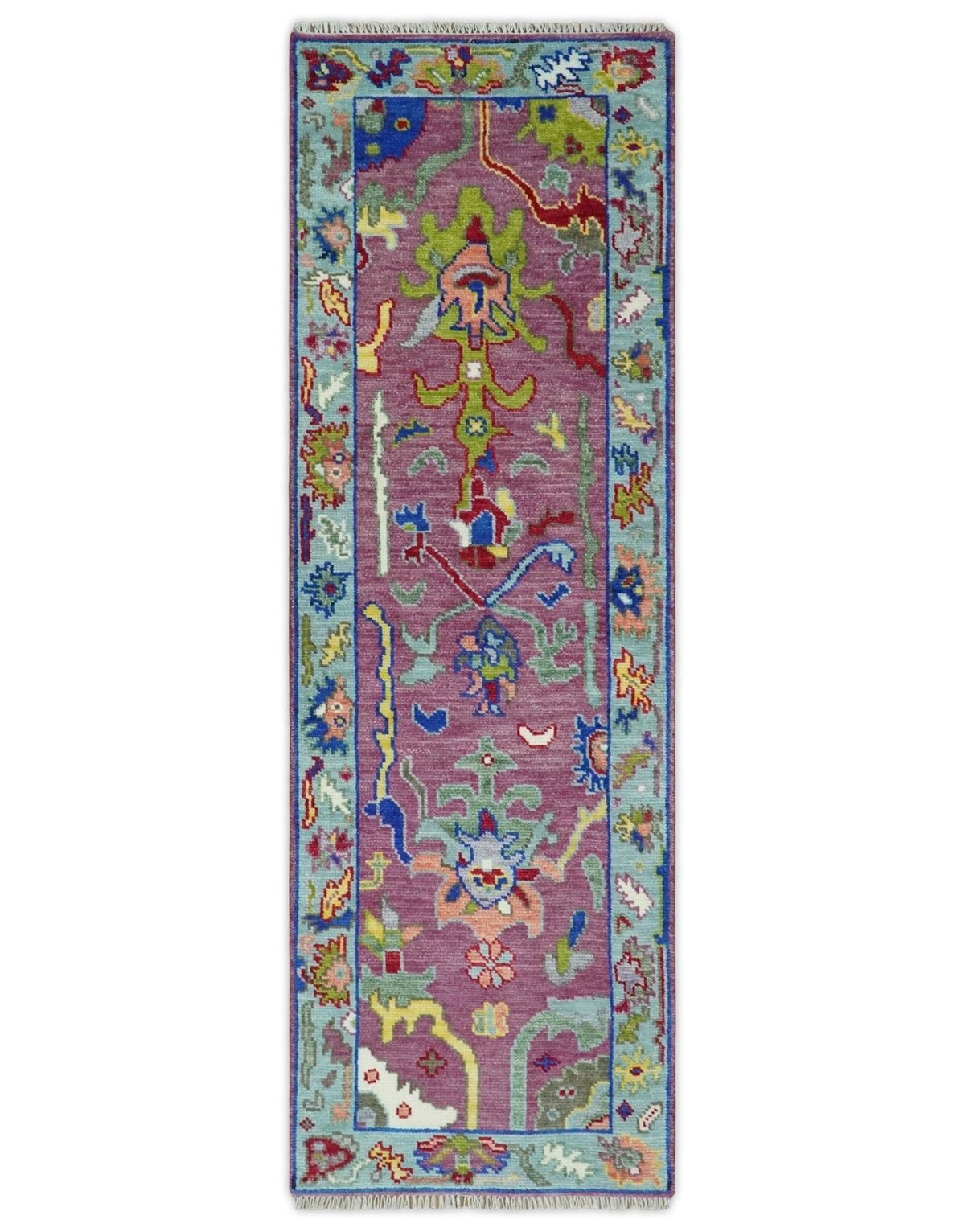 Colorful Hand knotted Traditional Oushak Pink And Ivory Custom Made wool Area Rug.