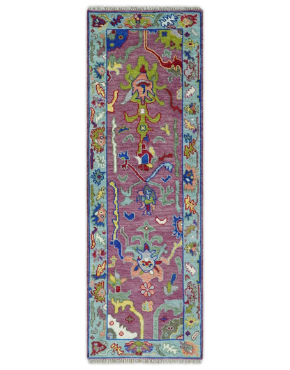 Colorful Hand knotted Traditional Oushak Pink And Ivory Custom Made wool Area Rug.