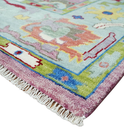 Colorful Hand knotted Traditional Oushak Pink And Ivory Custom Made wool Area Rug.