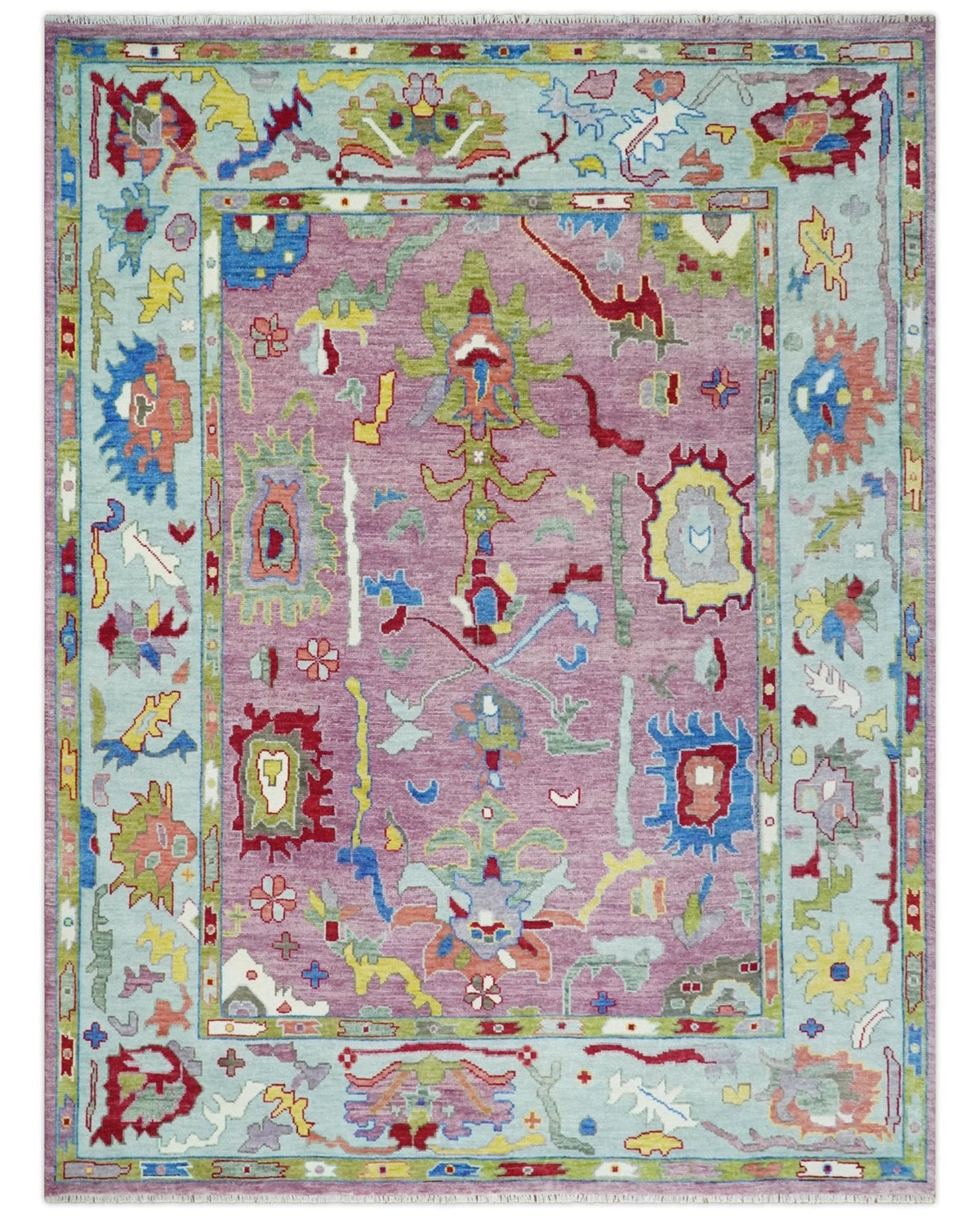 Colorful Hand knotted Traditional Oushak Pink And Ivory Custom Made wool Area Rug.