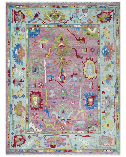 Colorful Hand knotted Traditional Oushak Pink And Ivory Custom Made wool Area Rug.