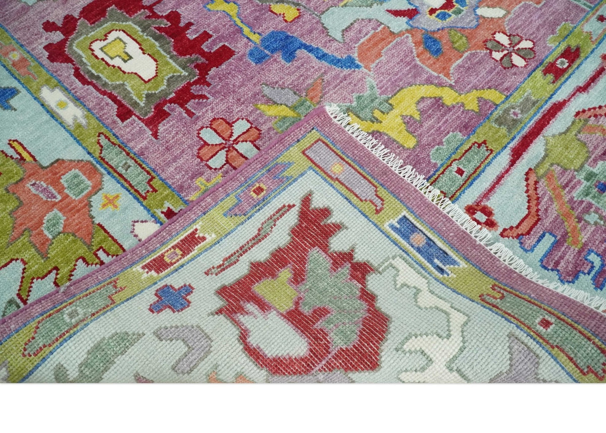 Colorful Hand knotted Traditional Oushak Pink And Ivory Custom Made wool Area Rug.